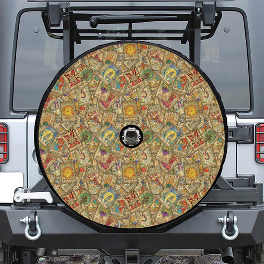 Vintage Wicca Tarot Card Print Tire Cover With Camera Hole