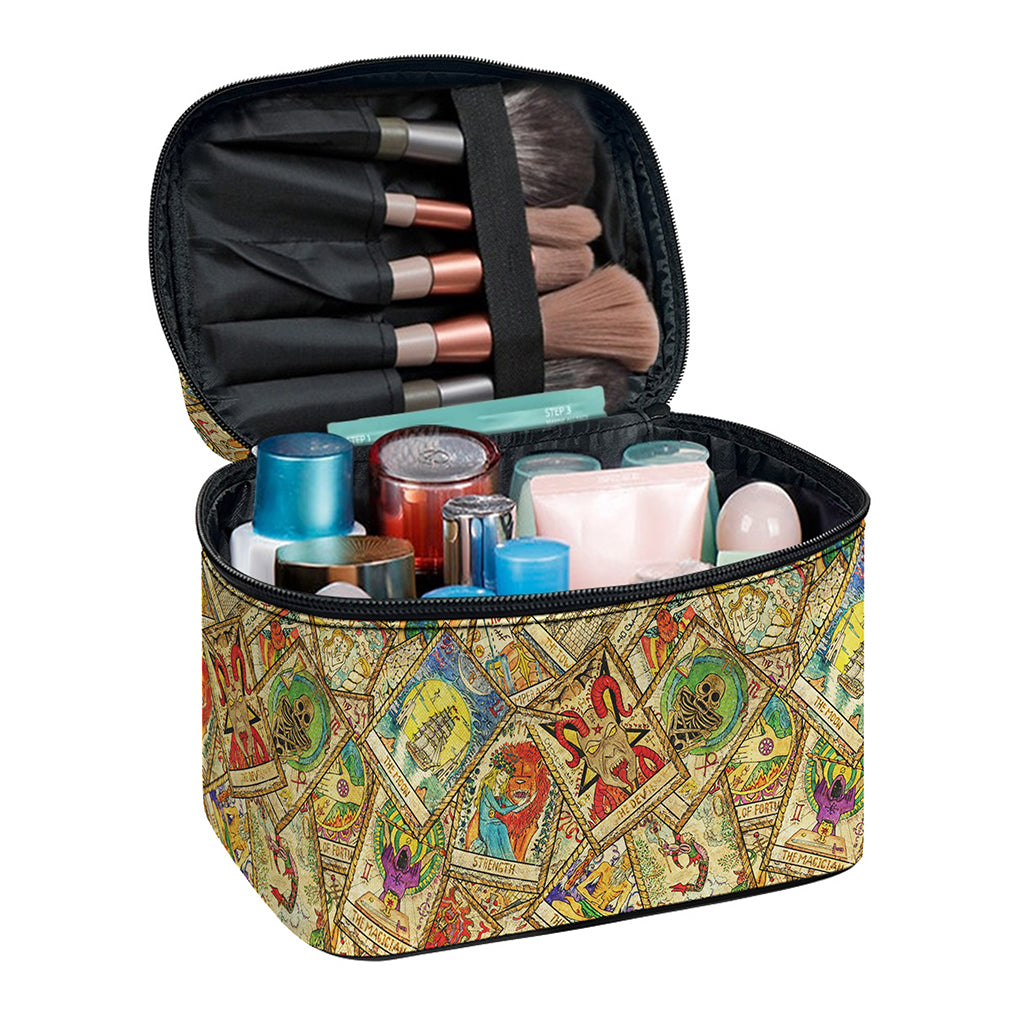 Vintage Wicca Tarot Card Print Travel Makeup Bag