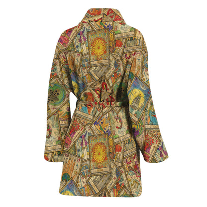 Vintage Wicca Tarot Card Print Women's Bathrobe