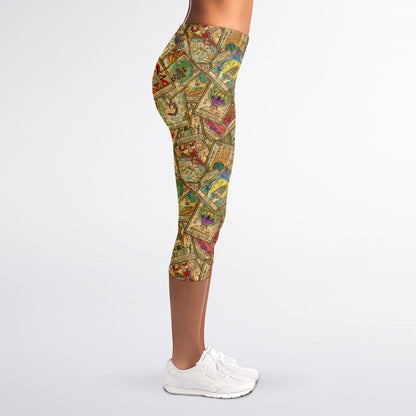 Vintage Wicca Tarot Card Print Women's Capri Leggings