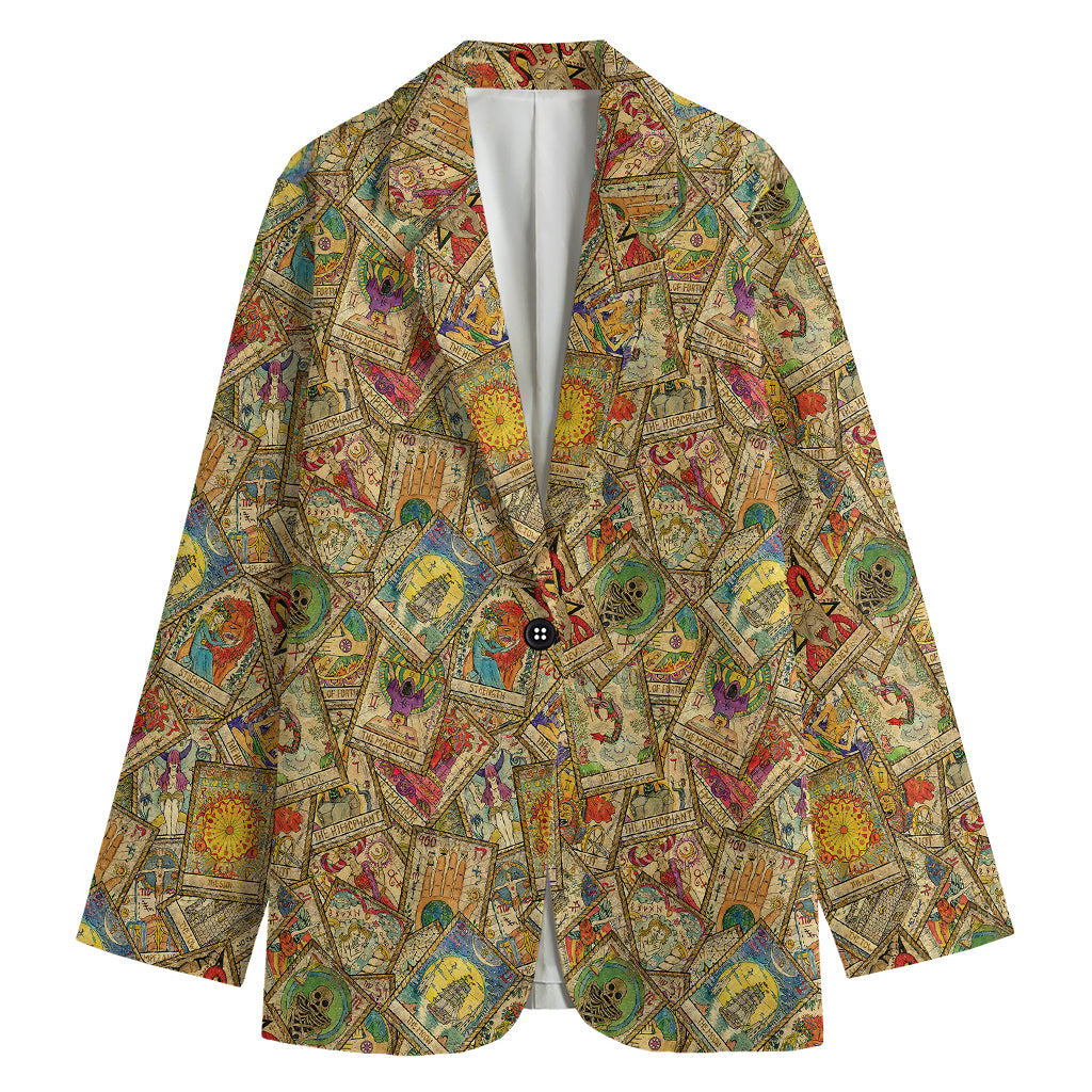 Vintage Wicca Tarot Card Print Women's Cotton Blazer