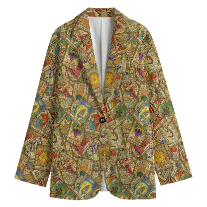 Vintage Wicca Tarot Card Print Women's Cotton Blazer