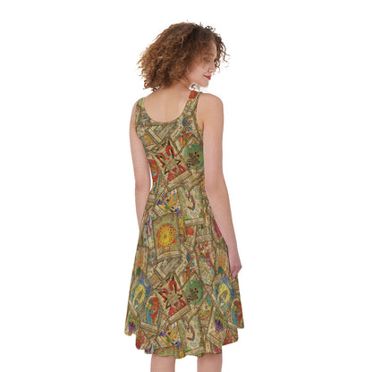 Vintage Wicca Tarot Card Print Women's Sleeveless Dress