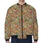 Vintage Wicca Tarot Card Print Zip Sleeve Bomber Jacket