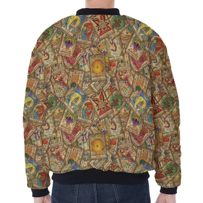 Vintage Wicca Tarot Card Print Zip Sleeve Bomber Jacket