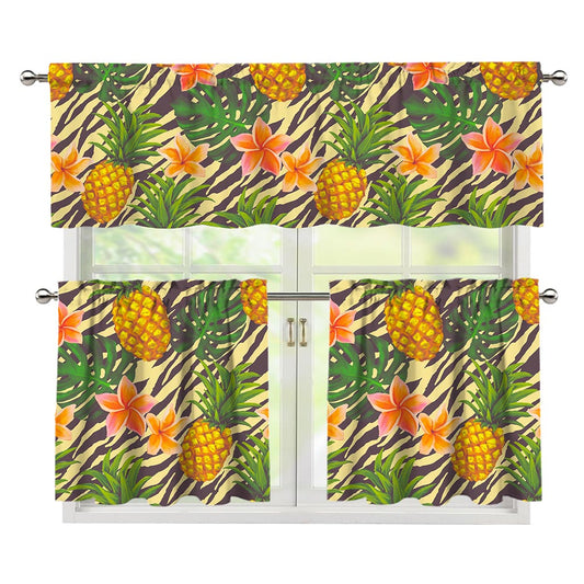 Vintage Zebra Pineapple Pattern Print 3 Piece Kitchen Curtains