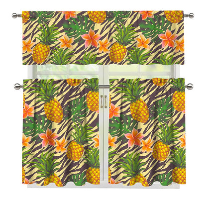 Vintage Zebra Pineapple Pattern Print 3 Piece Kitchen Curtains