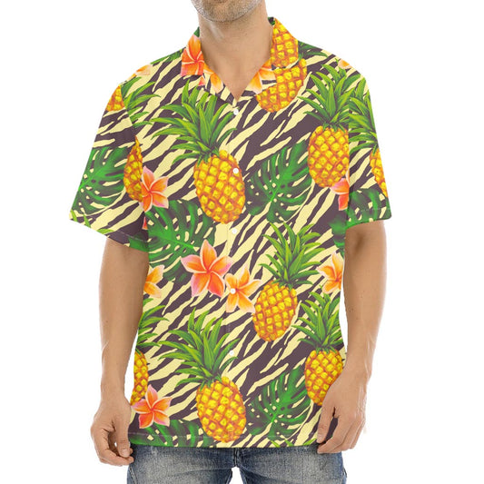 Vintage Zebra Pineapple Pattern Print Aloha Shirt