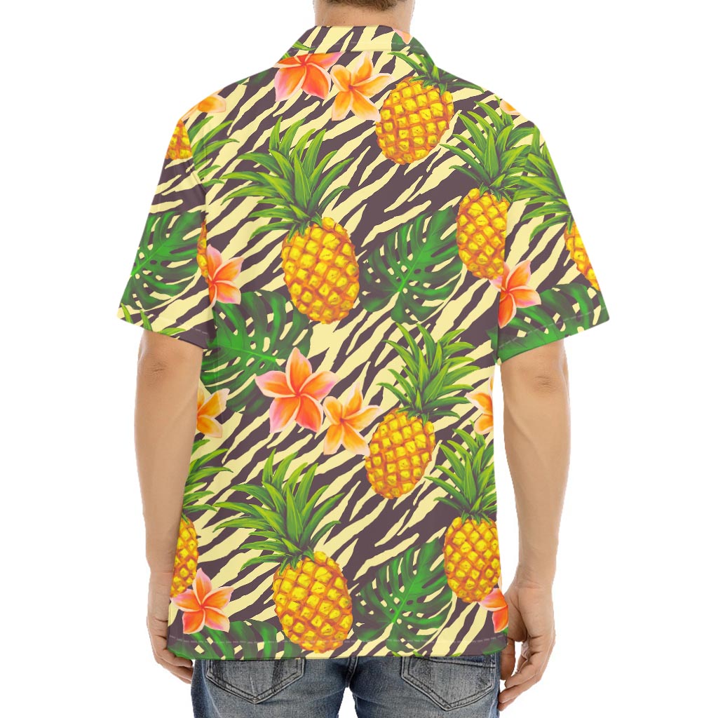 Vintage Zebra Pineapple Pattern Print Aloha Shirt