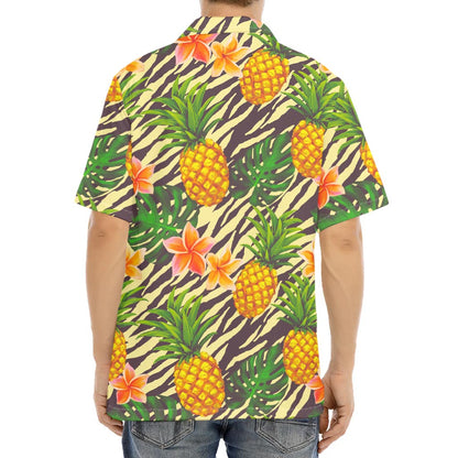 Vintage Zebra Pineapple Pattern Print Aloha Shirt