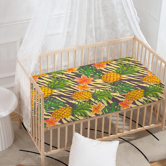 Vintage Zebra Pineapple Pattern Print Baby Crib Sheet