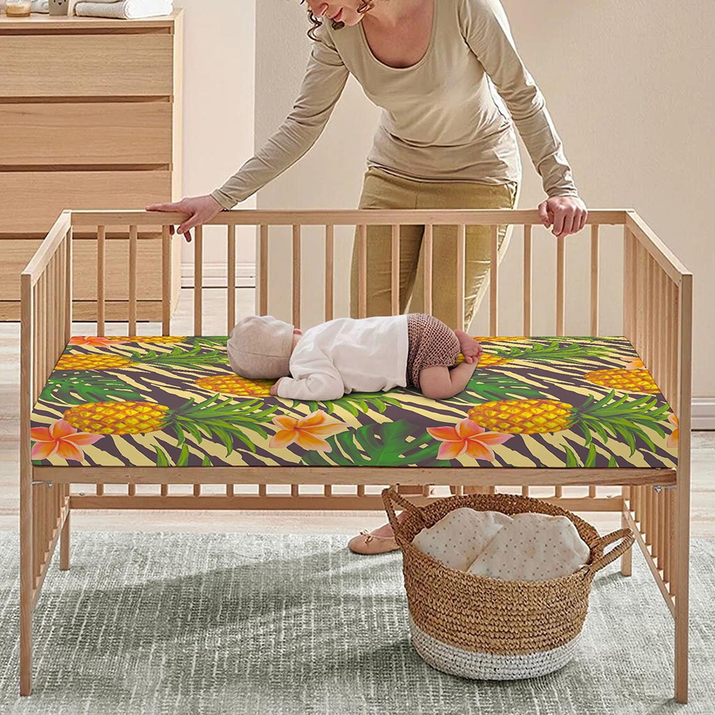 Vintage Zebra Pineapple Pattern Print Baby Crib Sheet