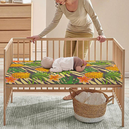 Vintage Zebra Pineapple Pattern Print Baby Crib Sheet