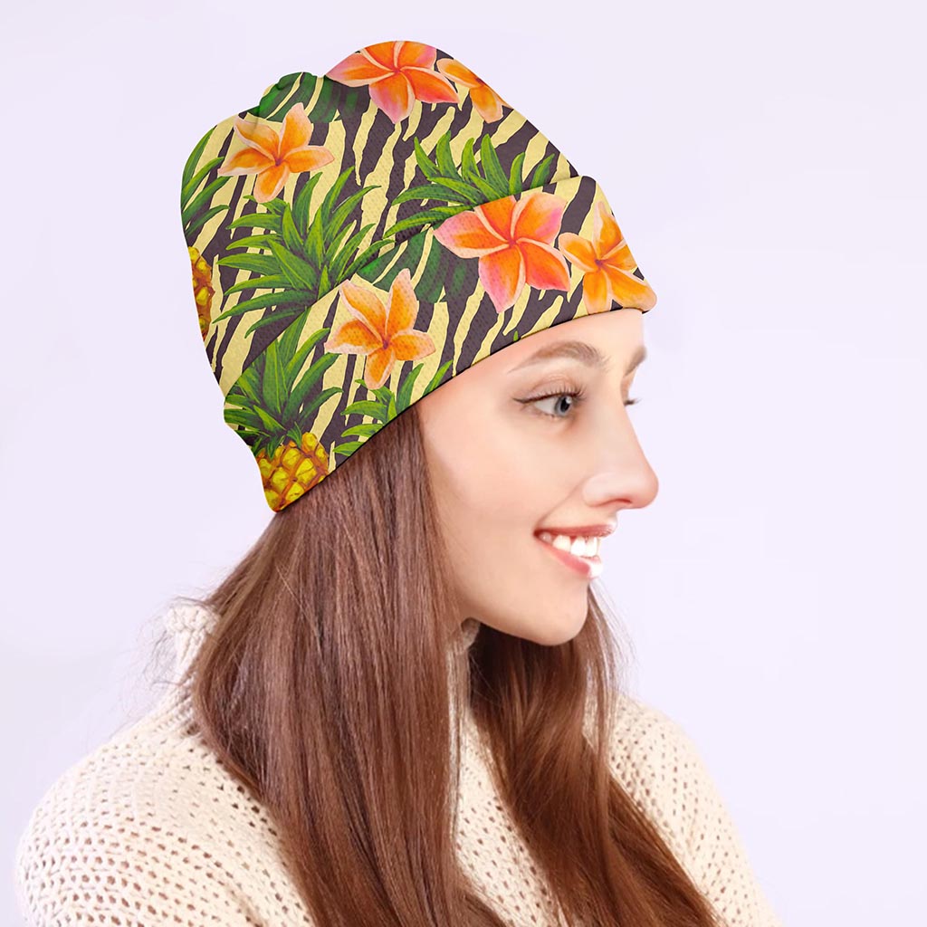 Vintage Zebra Pineapple Pattern Print Beanie