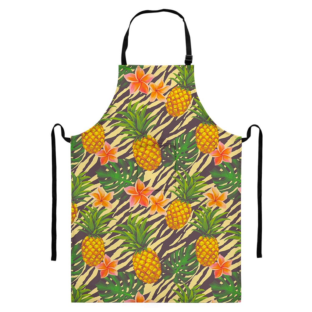 Vintage Zebra Pineapple Pattern Print Bib Apron With Pocket