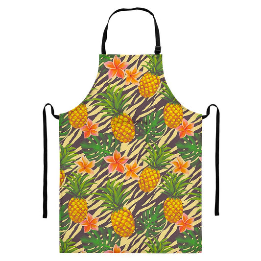 Vintage Zebra Pineapple Pattern Print Bib Apron With Pocket