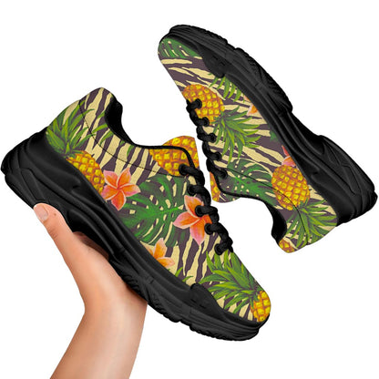 Vintage Zebra Pineapple Pattern Print Black Chunky Shoes