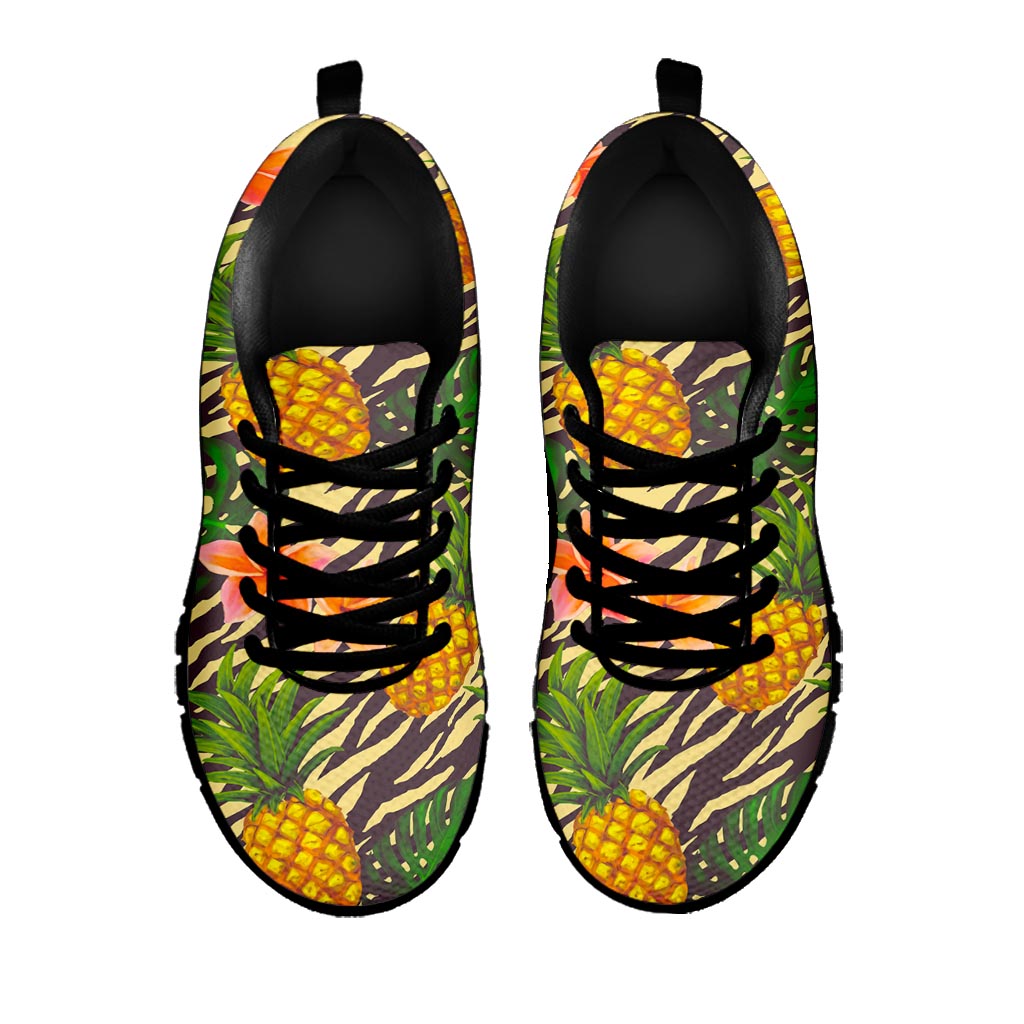 Vintage Zebra Pineapple Pattern Print Black Running Shoes
