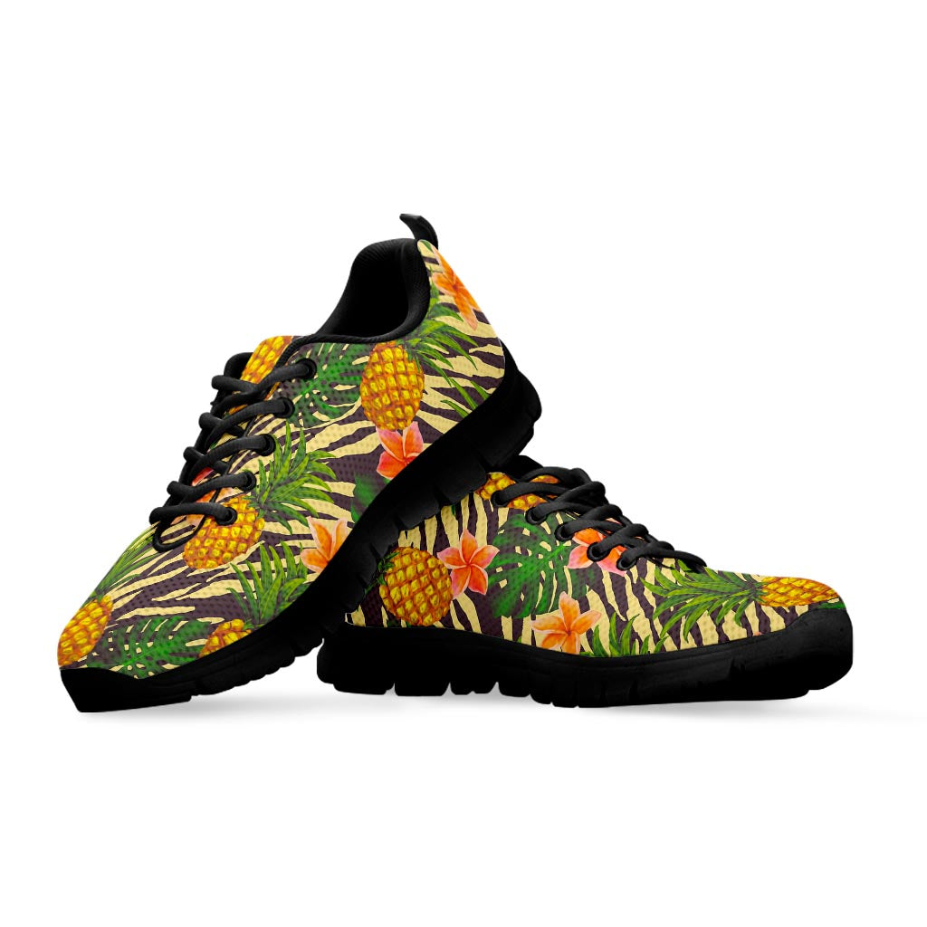 Vintage Zebra Pineapple Pattern Print Black Running Shoes
