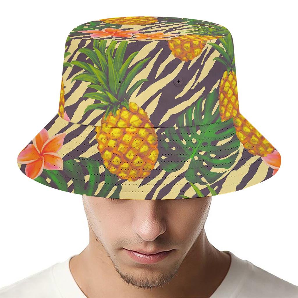 Vintage Zebra Pineapple Pattern Print Bucket Hat