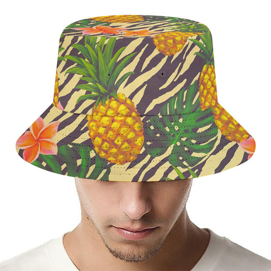 Vintage Zebra Pineapple Pattern Print Bucket Hat