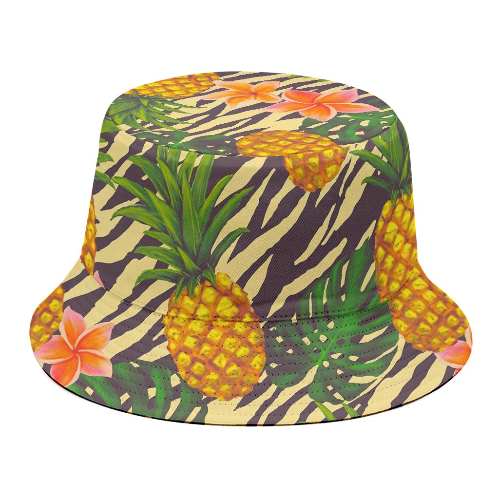 Vintage Zebra Pineapple Pattern Print Bucket Hat