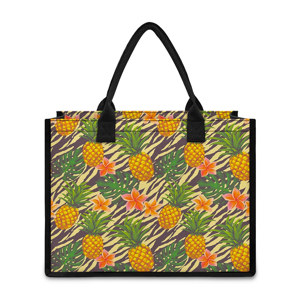 Vintage Zebra Pineapple Pattern Print Canvas Tote Bag