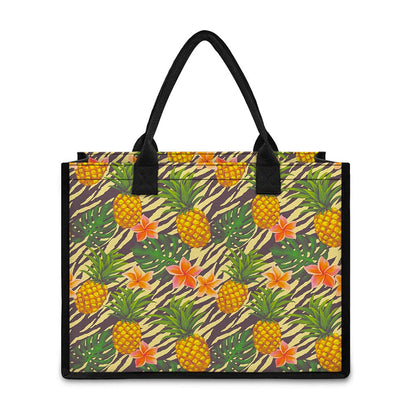 Vintage Zebra Pineapple Pattern Print Canvas Tote Bag