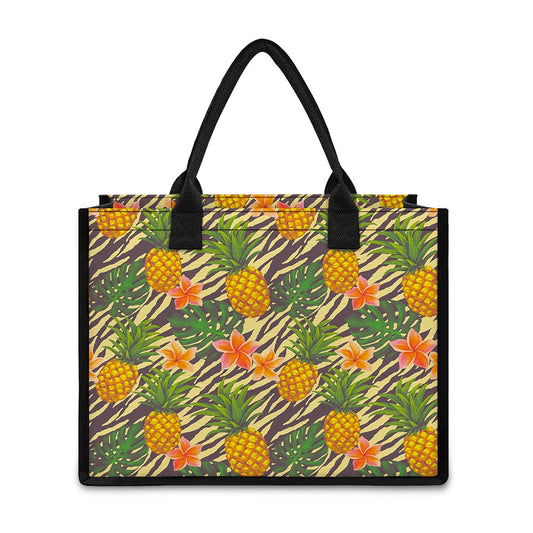Vintage Zebra Pineapple Pattern Print Canvas Tote Bag