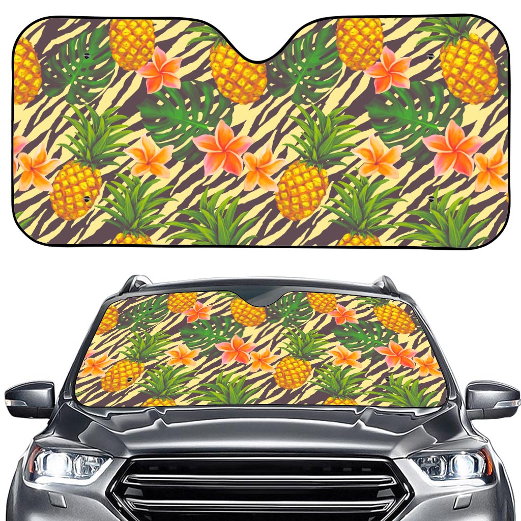 Vintage Zebra Pineapple Pattern Print Car Windshield Sun Shade