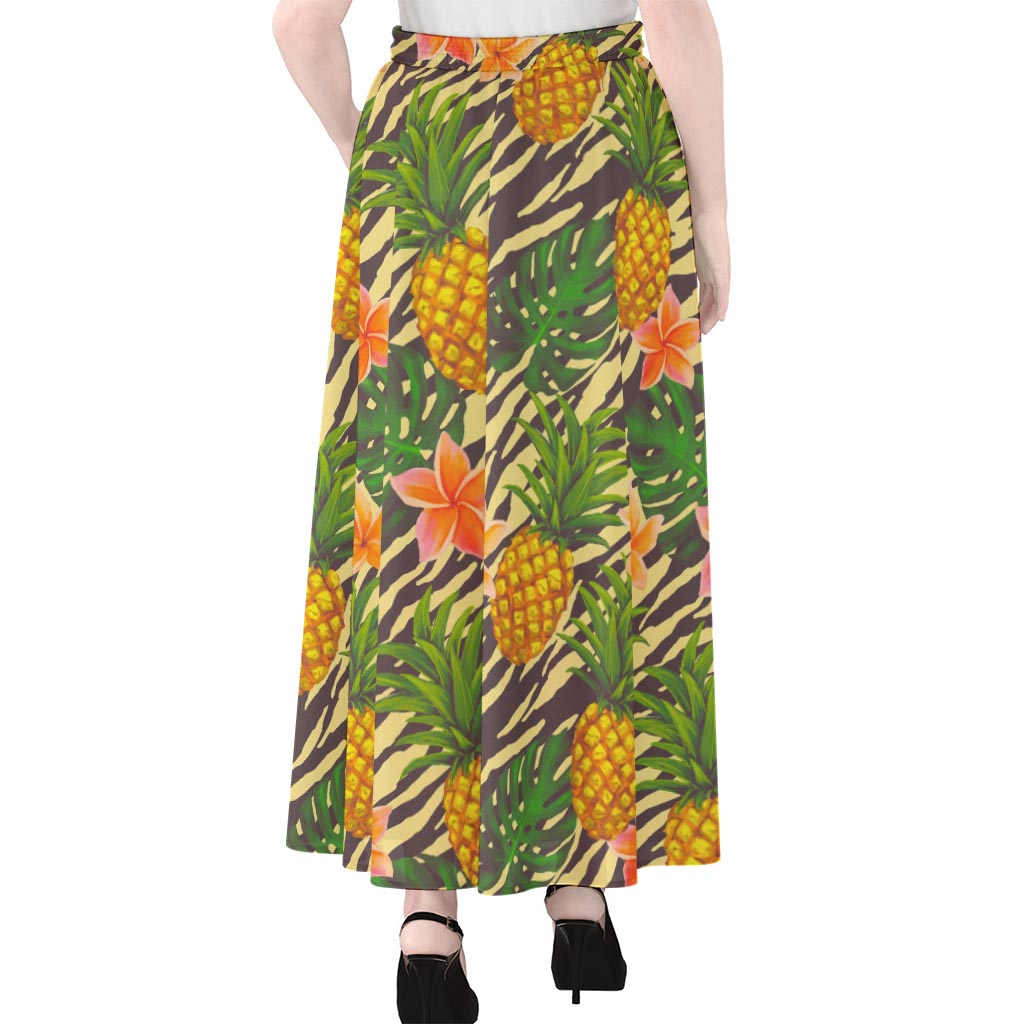 Vintage Zebra Pineapple Pattern Print Chiffon Maxi Skirt