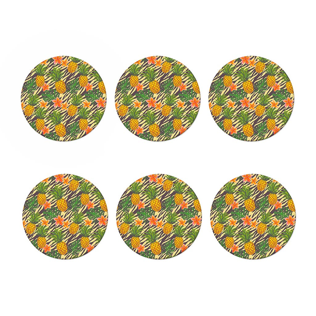 Vintage Zebra Pineapple Pattern Print Coaster Set