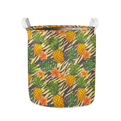 Vintage Zebra Pineapple Pattern Print Collapsible Laundry Basket