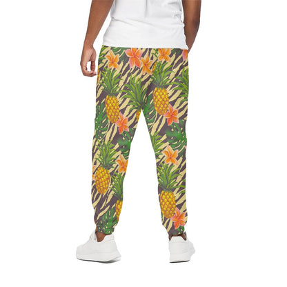 Vintage Zebra Pineapple Pattern Print Cotton Pants