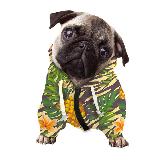Vintage Zebra Pineapple Pattern Print Dog Zip Up Hoodie