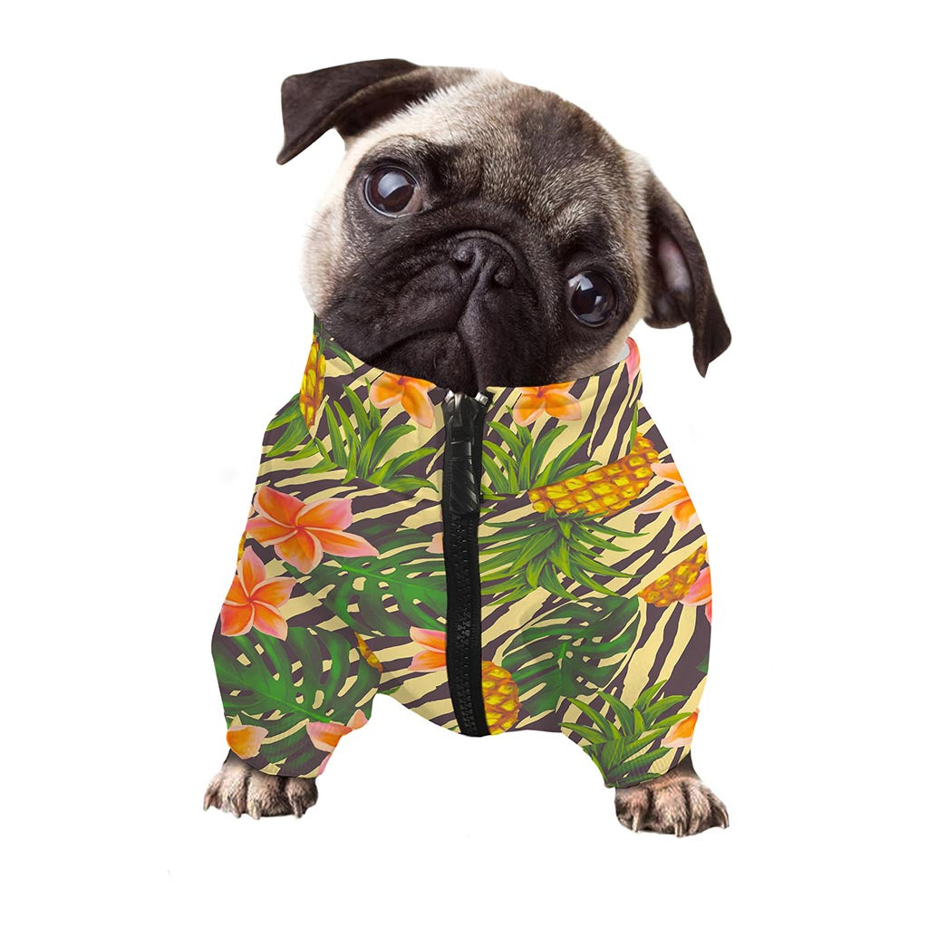 Vintage Zebra Pineapple Pattern Print Dog Zip Up Jacket