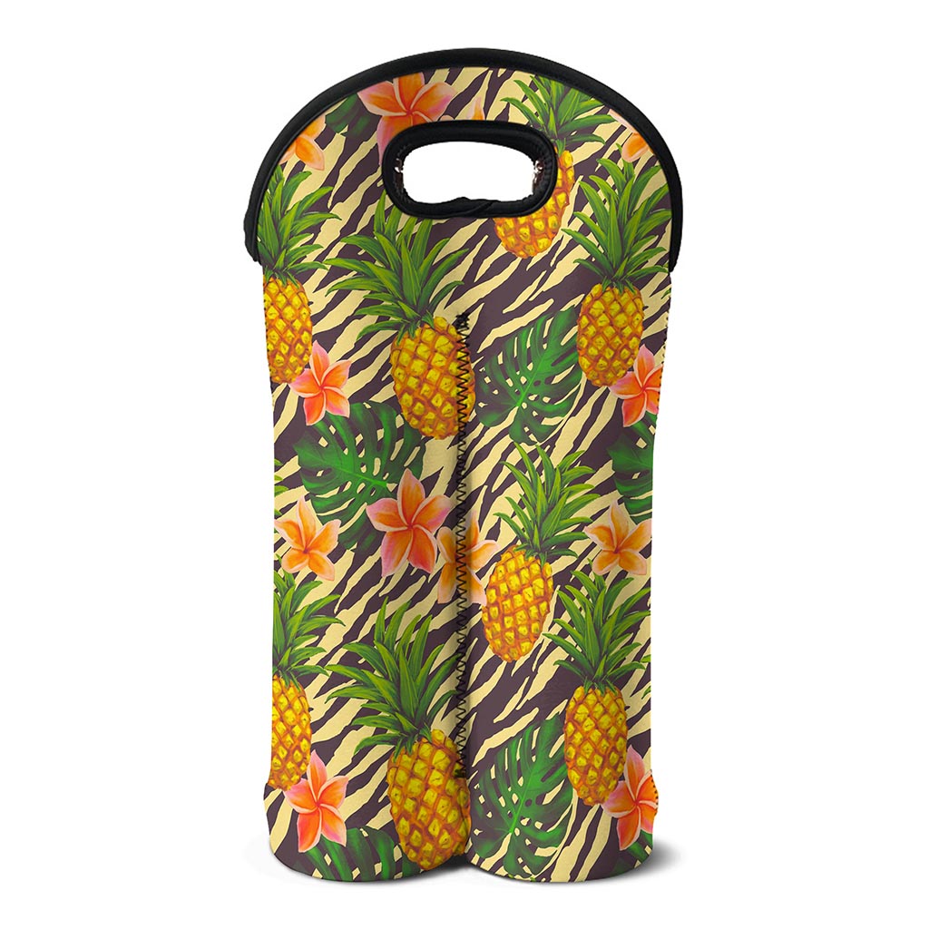Vintage Zebra Pineapple Pattern Print Double Neoprene Wine Tote
