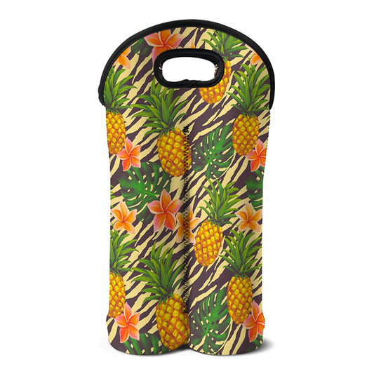 Vintage Zebra Pineapple Pattern Print Double Neoprene Wine Tote