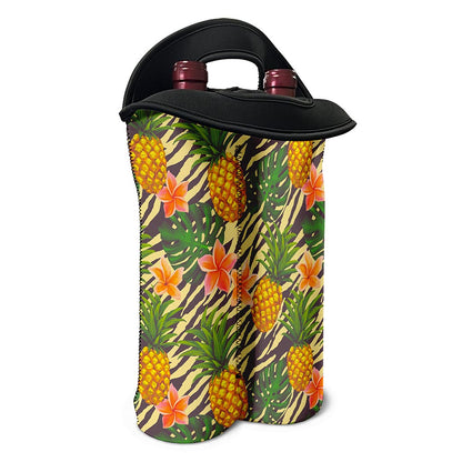 Vintage Zebra Pineapple Pattern Print Double Neoprene Wine Tote