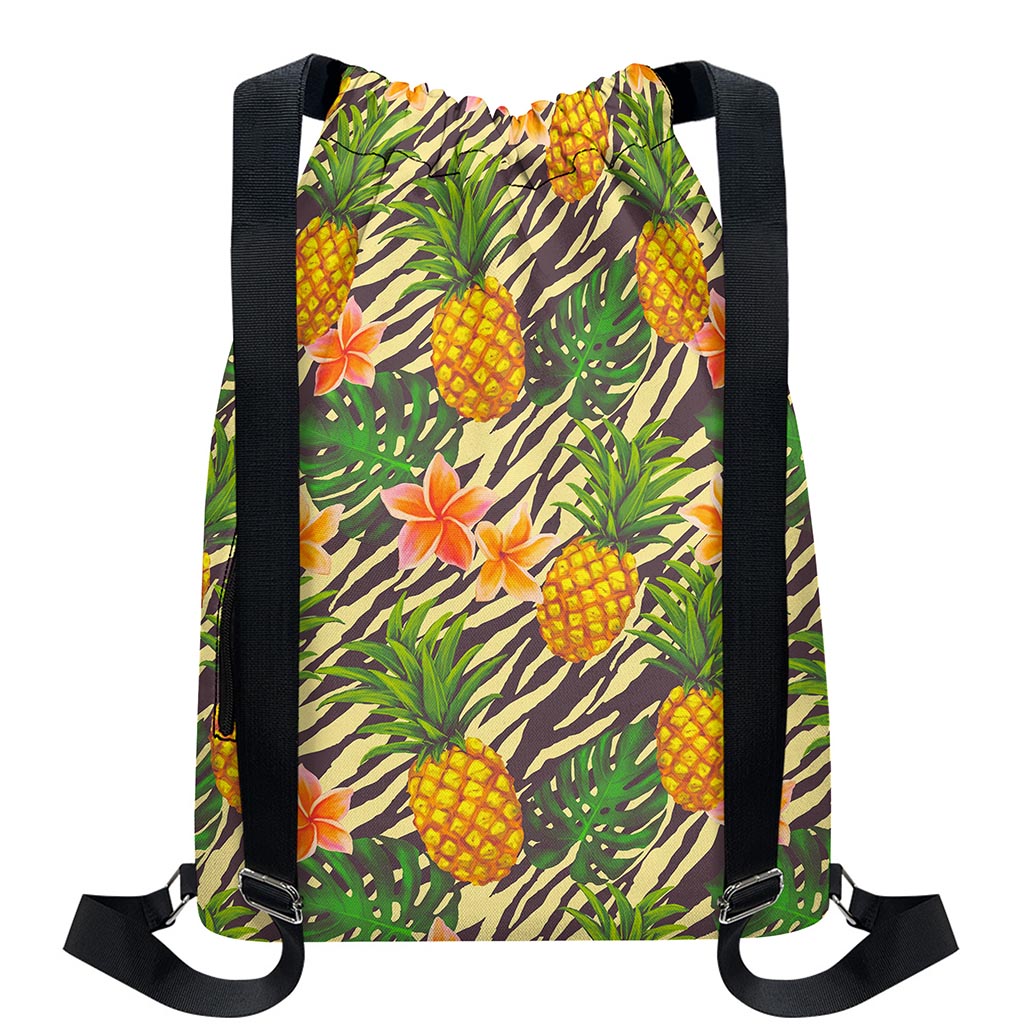 Vintage Zebra Pineapple Pattern Print Drawstring Backpack