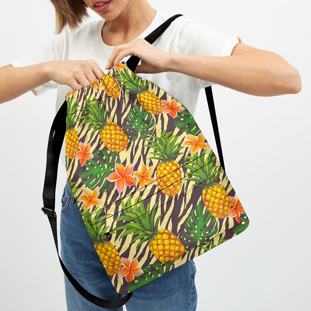 Vintage Zebra Pineapple Pattern Print Drawstring Backpack