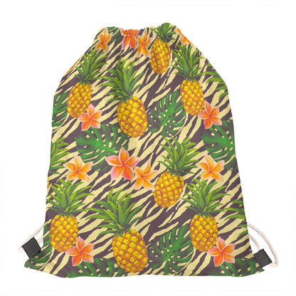 Vintage Zebra Pineapple Pattern Print Drawstring Bag