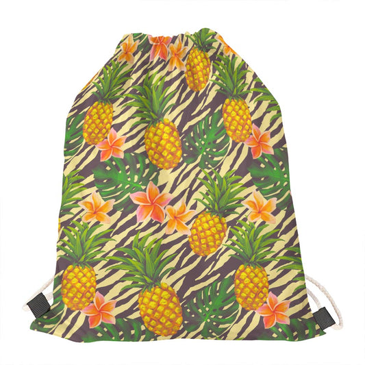 Vintage Zebra Pineapple Pattern Print Drawstring Bag