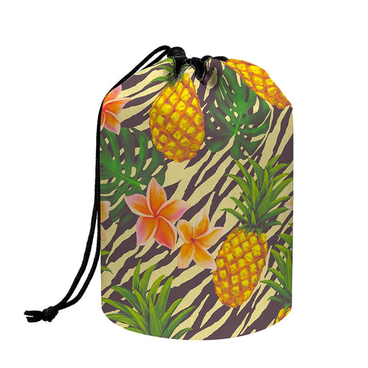 Vintage Zebra Pineapple Pattern Print Drawstring Makeup Bag