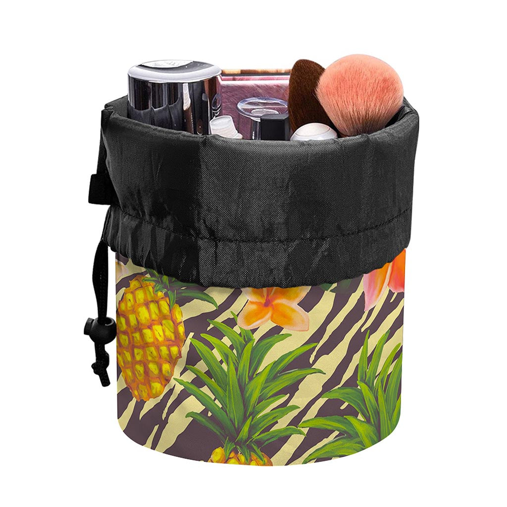 Vintage Zebra Pineapple Pattern Print Drawstring Makeup Bag
