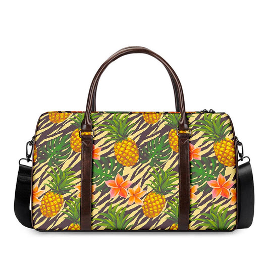 Vintage Zebra Pineapple Pattern Print Duffle Bag
