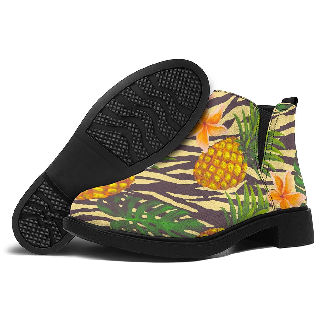 Vintage Zebra Pineapple Pattern Print Flat Ankle Boots