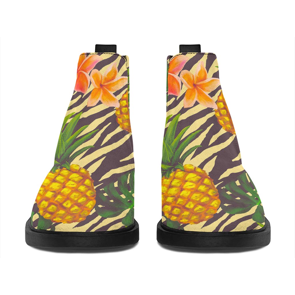 Vintage Zebra Pineapple Pattern Print Flat Ankle Boots