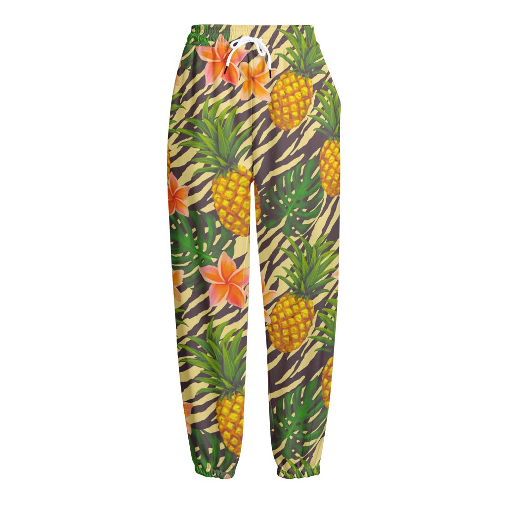 Vintage Zebra Pineapple Pattern Print Fleece Lined Knit Pants