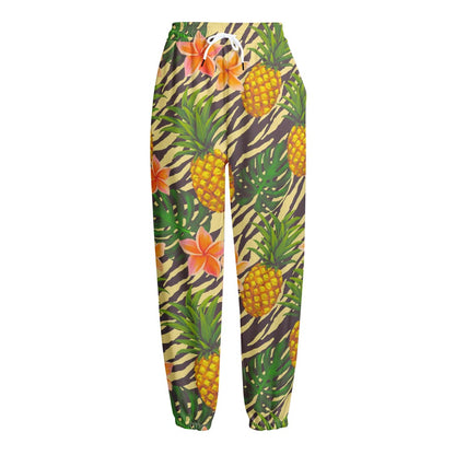 Vintage Zebra Pineapple Pattern Print Fleece Lined Knit Pants